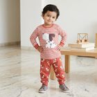 Infants' Coral 100% Cotton Round Neck Striped Baba Suit, Coral, small