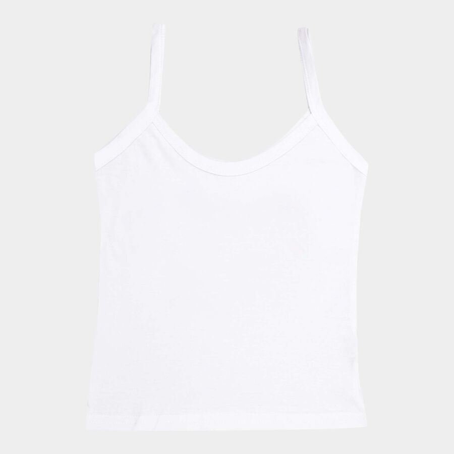 Girls Cotton Solid Vest, White, large image number null