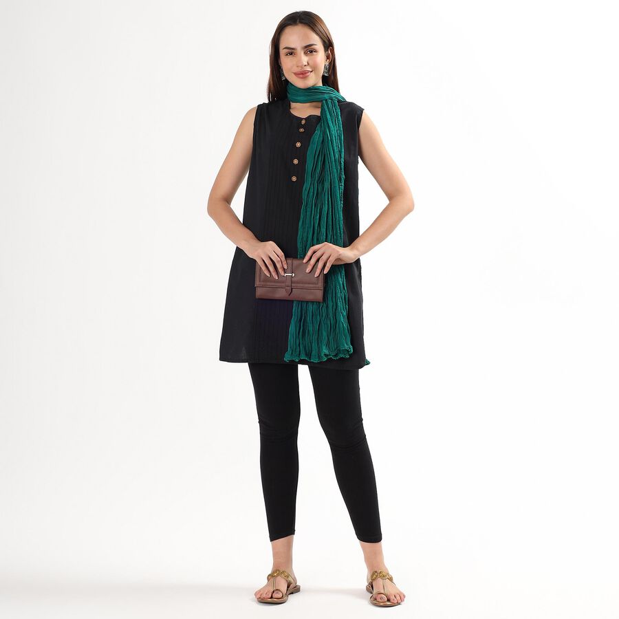 Women's Deep Emerald Green Cotton Crinkled Dupatta, Dark Green, large image number null