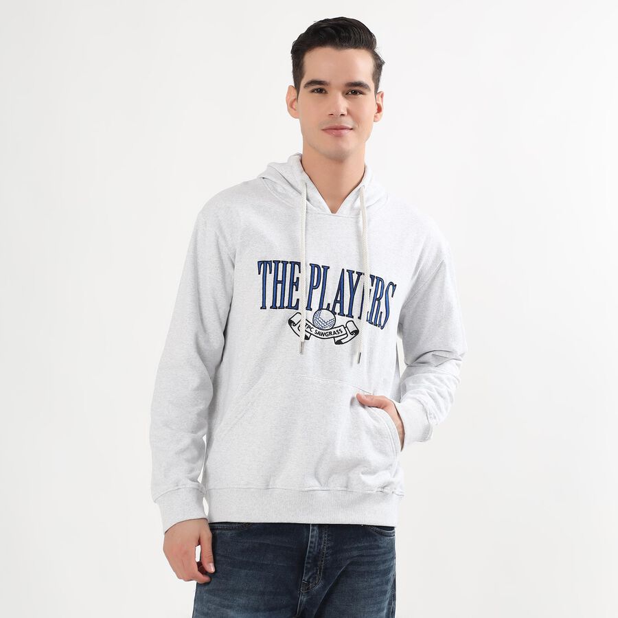 Men's Light Grey Hooded Neck Casual Sweatshirt, मिश्रित हल्का ग्रे, large image number null