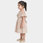 Girls' Cream Floral Printed Fit and Flare Cold Shoulder Frock, ऑफ व्हाइट, small