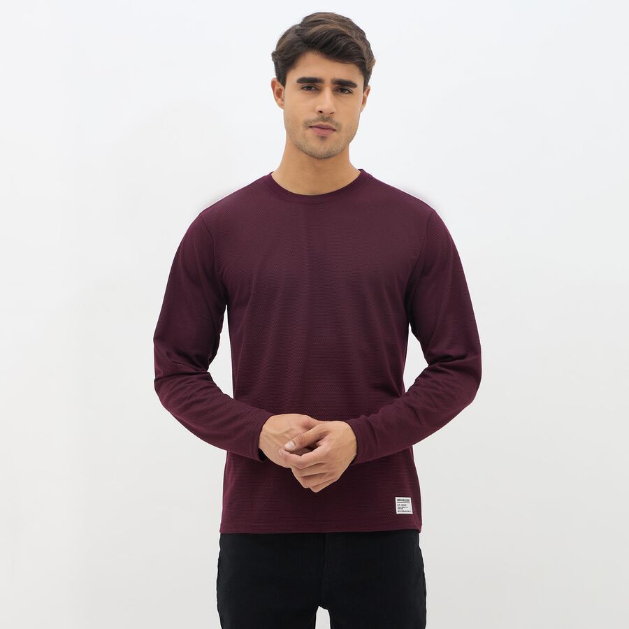 Men's Deep Maroon Crew Neck Casual T-Shirt, वाइन, large image number null