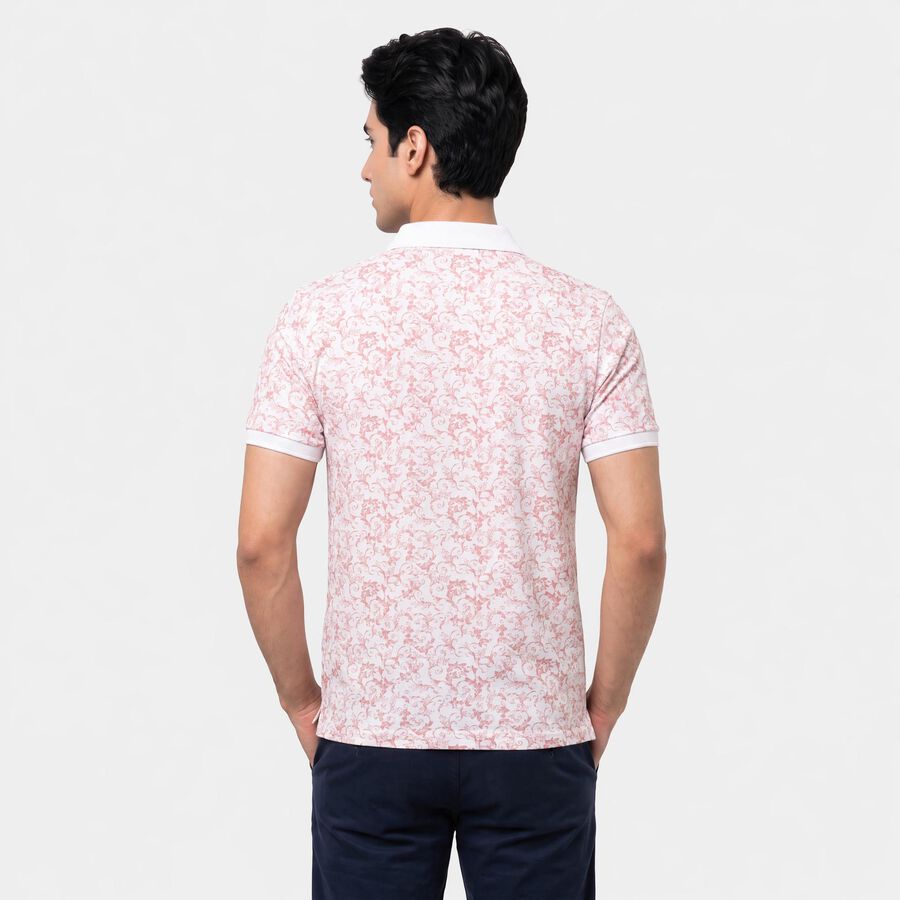 Men's Rust Cotton Polo Neck Floral Printed T-Shirt, Rust, large