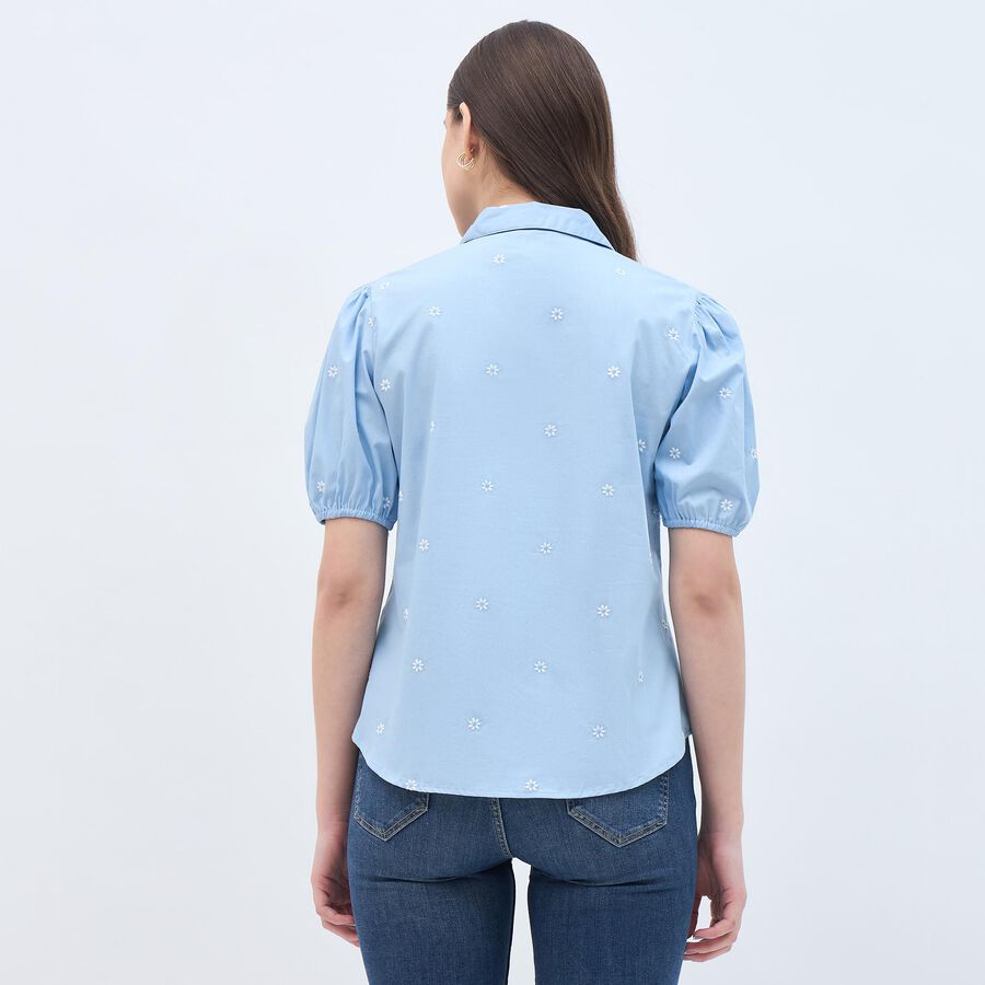 Ladies' 100% Cotton Shirt, Mid Blue, large