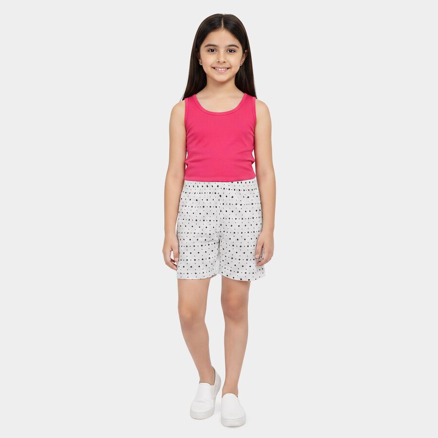 Girls' White Regular Fit Printed Shorts, ऑफ व्हाइट, large