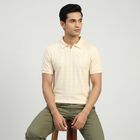 Men's White Collared Neck Casual T-Shirt, Off White, small