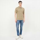 Men Beige Cotton Polo Neck Polo T-Shirt, Beige, small