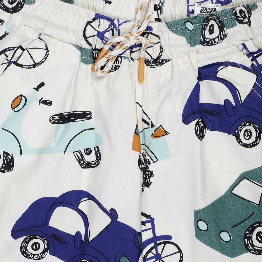 Boys' White Printed Cotton Relaxed Fit Bermuda Shorts, ऑफ व्हाइट, large