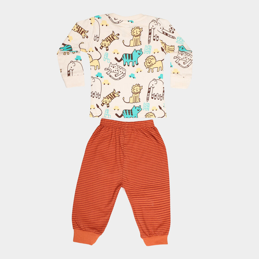 Infants Cotton Printed Baba Suit, Brown, large image number null