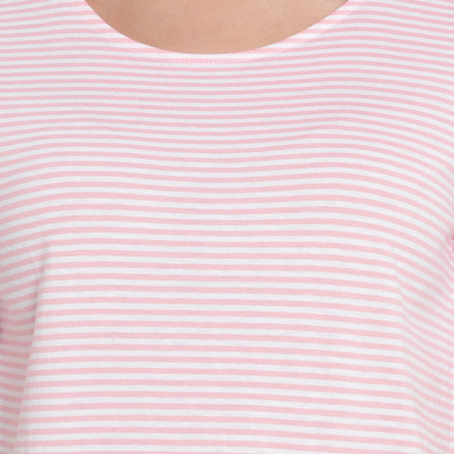 Cotton Stripes Round Neck T-Shirt, Light Pink, large image number null