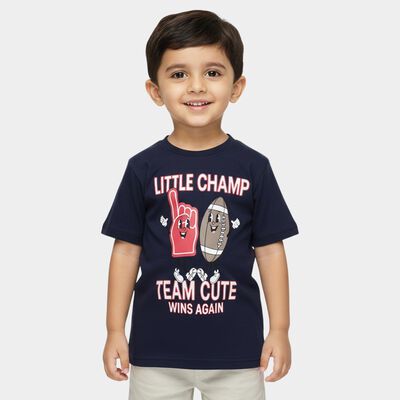 Boys Navy Blue Cotton Crew Neck Casual T-Shirt