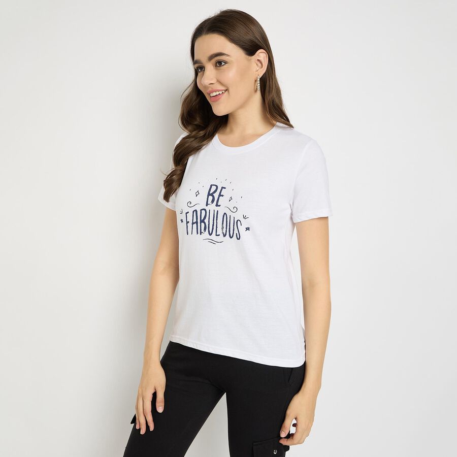 Ladies' Round Neck T-Shirt, सफ़ेद, large image number null