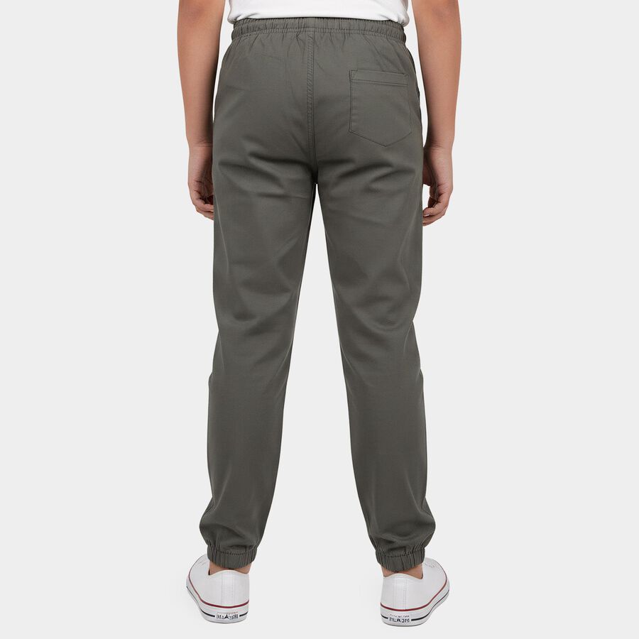Boys' Dark Grey Regular Fit Solid Jogger Trousers, गहरा ग्रे, large