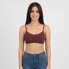 Women's Brown Cotton Blend Scoop Neck Bralette Bra, Brown, small