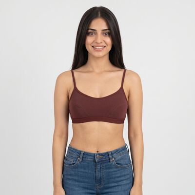 Women's Brown Cotton Blend Scoop Neck Bralette Bra