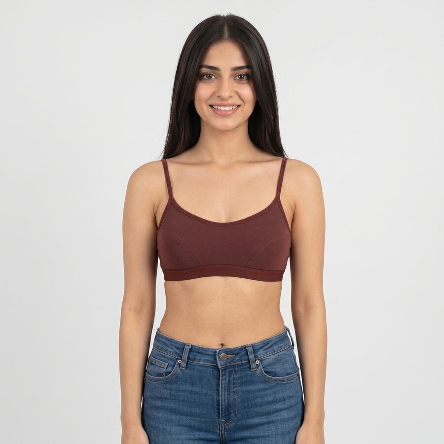 Women's Brown Cotton Blend Scoop Neck Bralette Bra, Brown, large