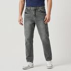 Men's Grey Straight Fit Washed Jeans, हल्का ग्रे, small