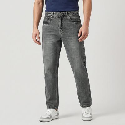 Men's Grey Straight Fit Washed Jeans