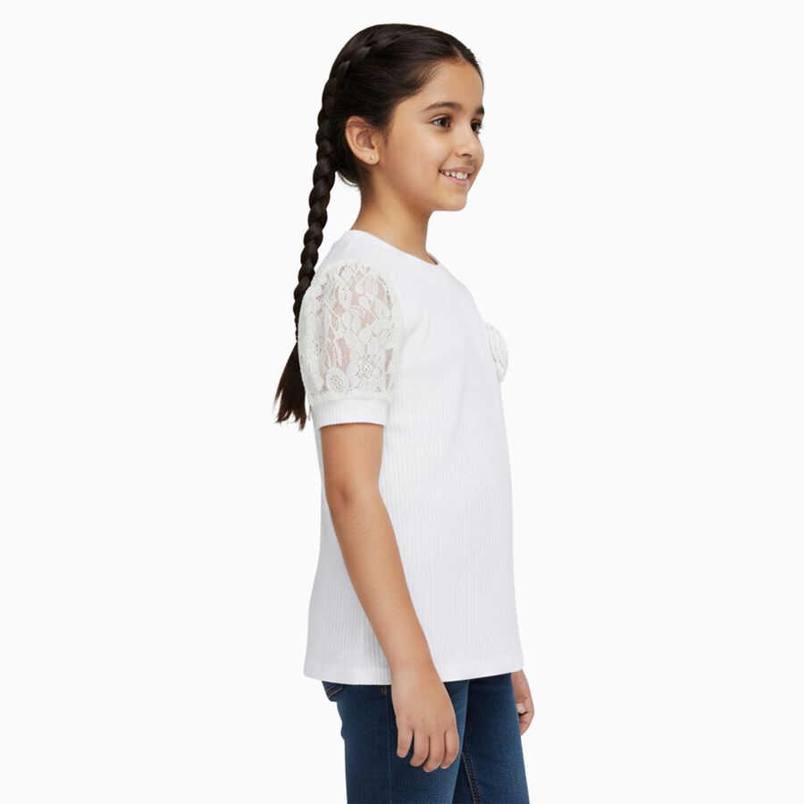 Girls Snow White Crew Neck Casual T-Shirt, सफ़ेद, large image number null