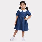 Girls' Blue Fit and Flare Lace Collar Frock, Mid Blue, small