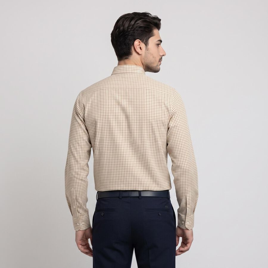 Men's Beige Checked Formal Shirt, Beige, large