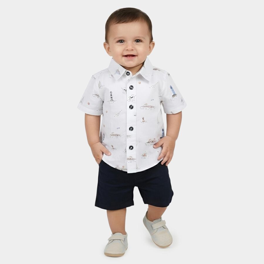 Infants' Navy Blue Cotton Collared Nautical Printed Baba Suit, Navy Blue, large