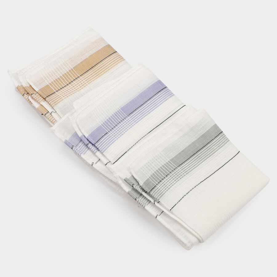 Men's White Striped Pack of 3 Handkerchief, White, large