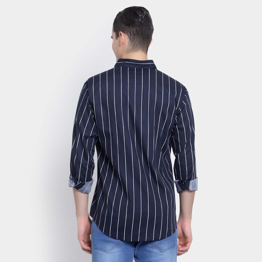 Cotton Stripes Casual Shirt, Navy Blue, large image number null