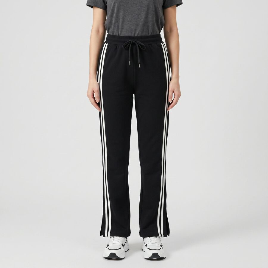 Women's Black Side-Striped Track Pants, काला, large