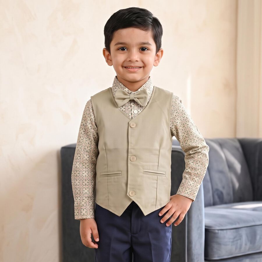 Boys' Green Cotton Collar Neck Shirt, Light Green, large