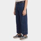 Girls' Navy Blue Wide Leg Seam Detail Jeans, मध्यम नीला, small