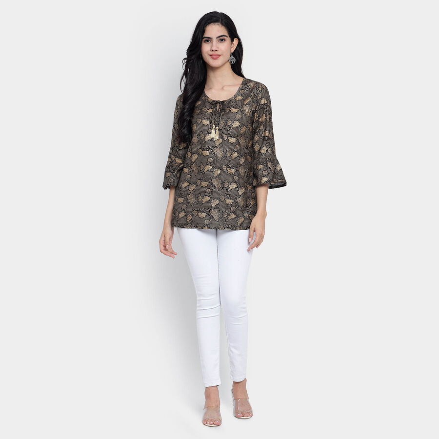 All Over Print 3/4th Sleeves Straight Kurti, Black, large image number null