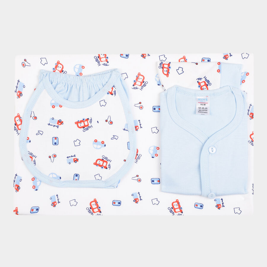 Infants Printed Cotton Baby Gift Set, Light Blue, large image number null