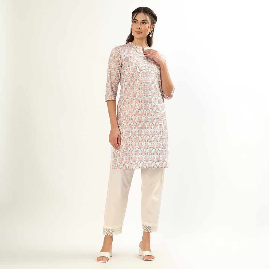 Women's Bright Pink 100% Cotton Round Neck Embroidered Kurta, गुलाबी, large