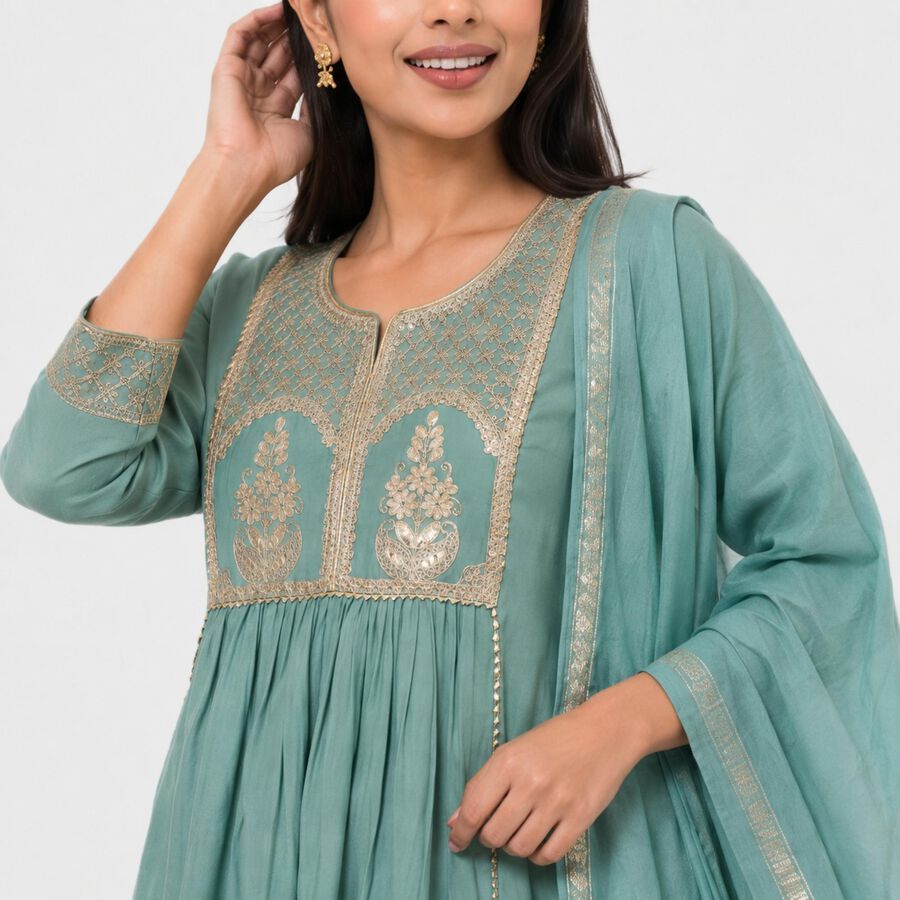 Women's Light Green Embroidered Ethnic Set, हल्का हरा, large