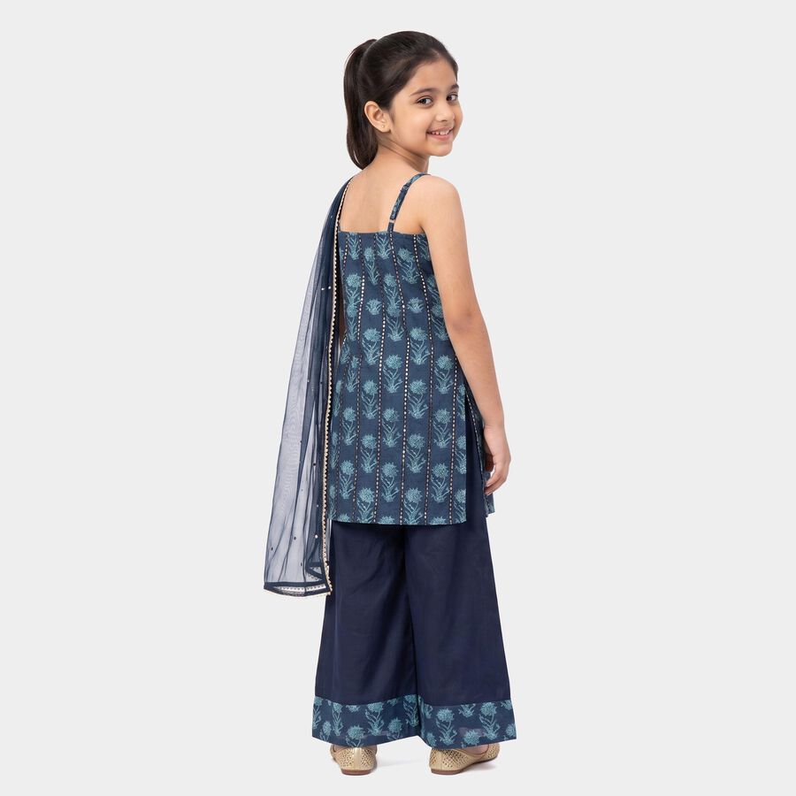 Girls Navy Blue V Neck Fusion Set Upper and Bottom Set, Navy Blue, large
