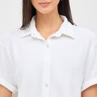 Women's White Collared Short Sleeve Crop Shirt, White, small image number null