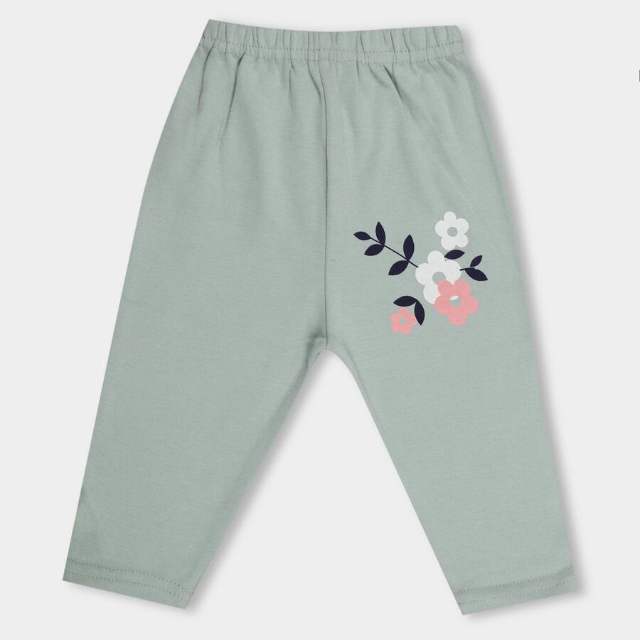 Infants' Muted Sage Green And Soft Cream Regular Fit Floral Printed Elastic Waist Pyjama, Light Green, large image number null