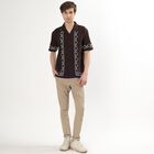 Men's Deep Brown Cotton Cuban Collar Casual Shirt, Brown, small