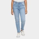 Girls' Light Powder Blue Slim Fit Frayed Hem Jeans, Light Blue, small