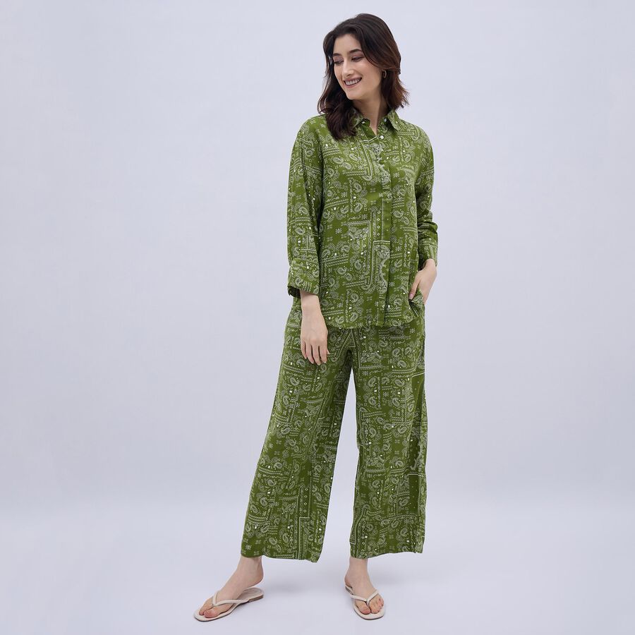 Women's Muted Olive Green Paisley Printed Ethnic Set, Light Green, large