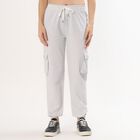 Women's Light Ash Grey Relaxed Fit Cargo Track Pants, Ecru Melange, small image number null