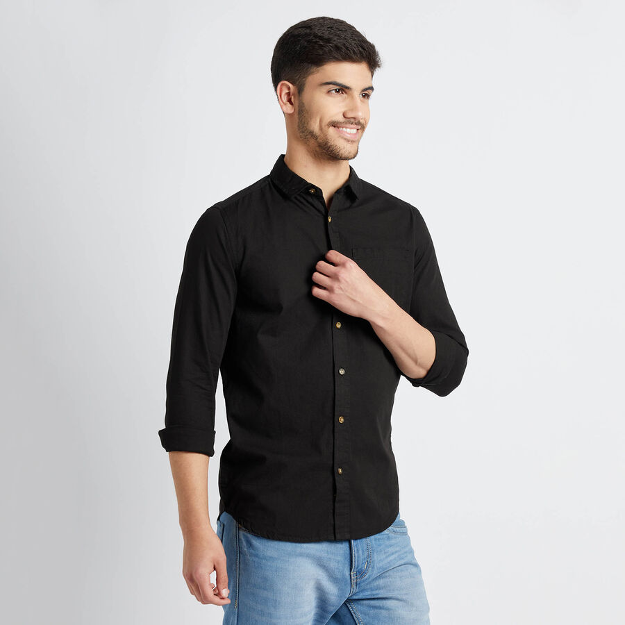 Cotton Solid Casual Shirt, Black, large image number null