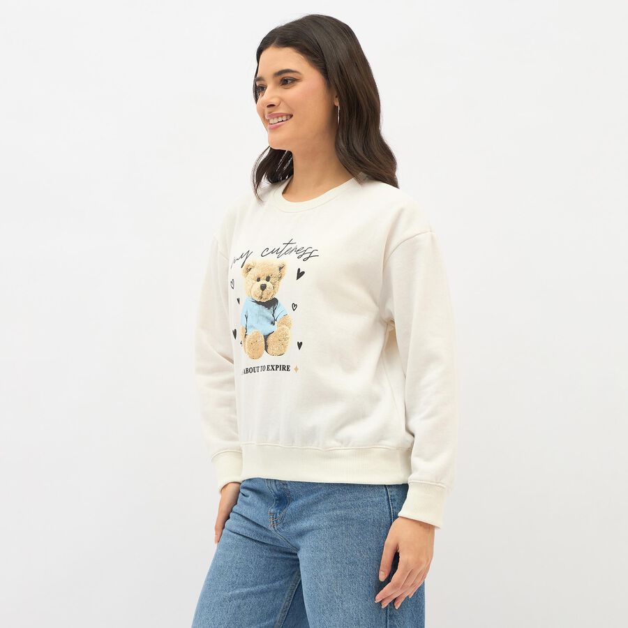 Women's Off-White Crew Neck Casual Sweatshirt, ऑफ व्हाइट, large image number null