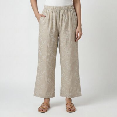 Women's Beige Minimalist Wide-Leg Palazzos