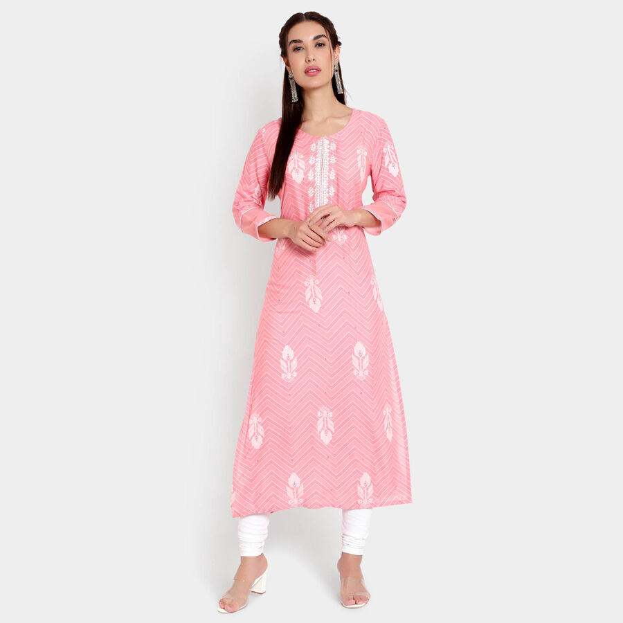 Solid Bell Sleeves Kurta, Light Pink, large image number null