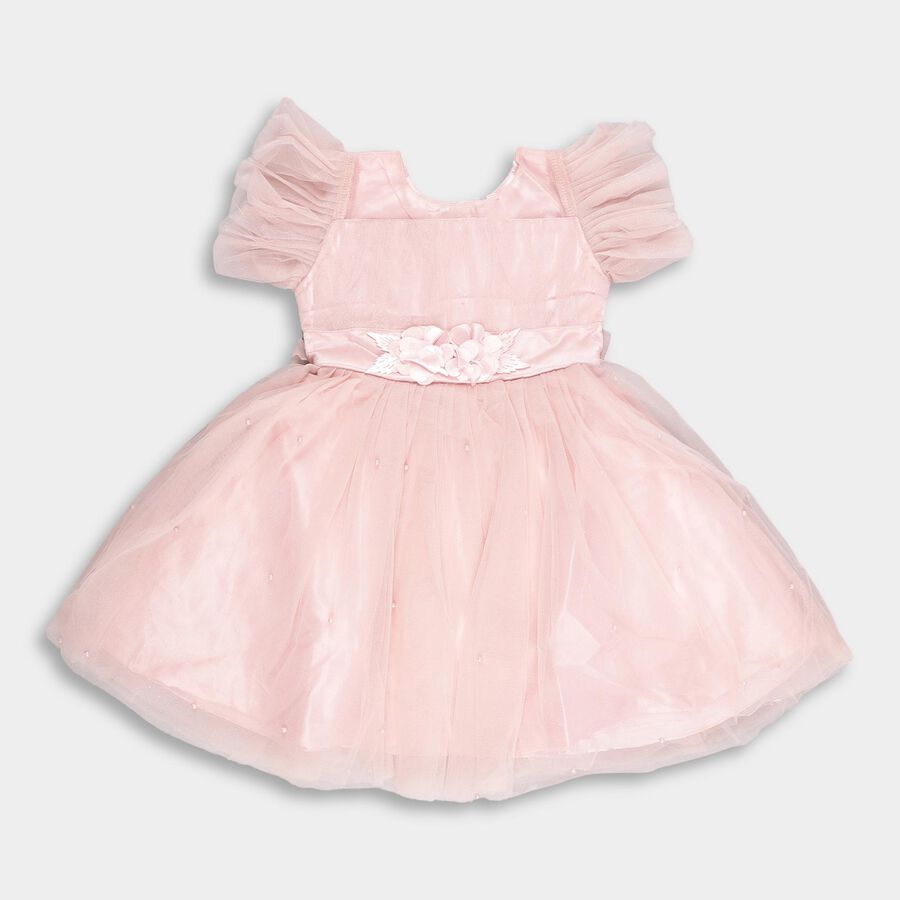 Girls' Soft Pink Floral Embellished Party Wear Frock, गुलाबी, large image number null