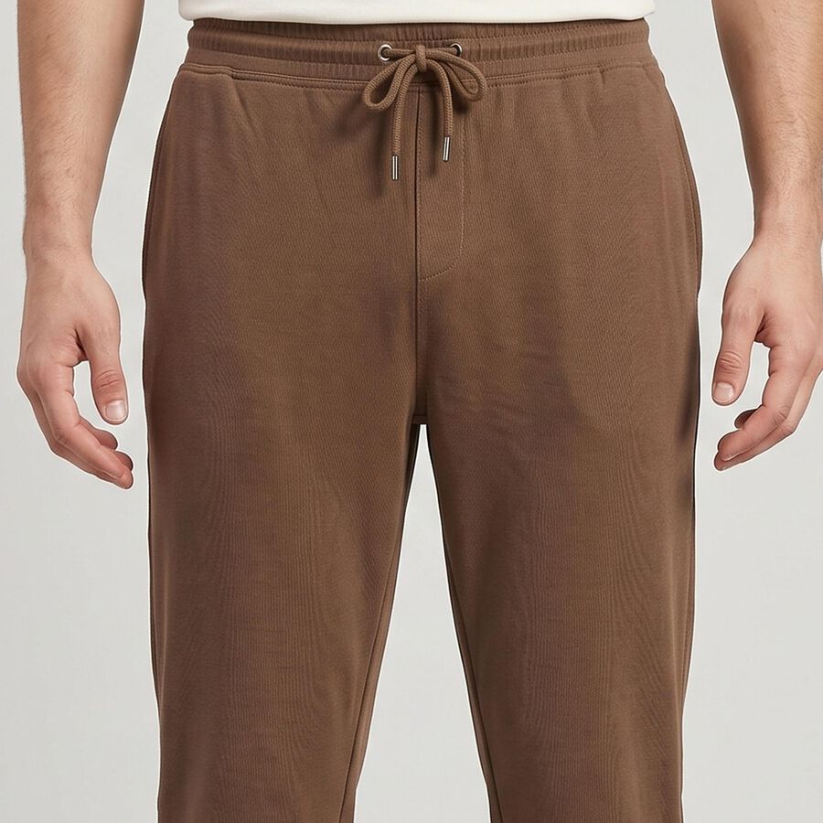 Men's Brown Straight Fit Solid Track Pants, भूरा, large