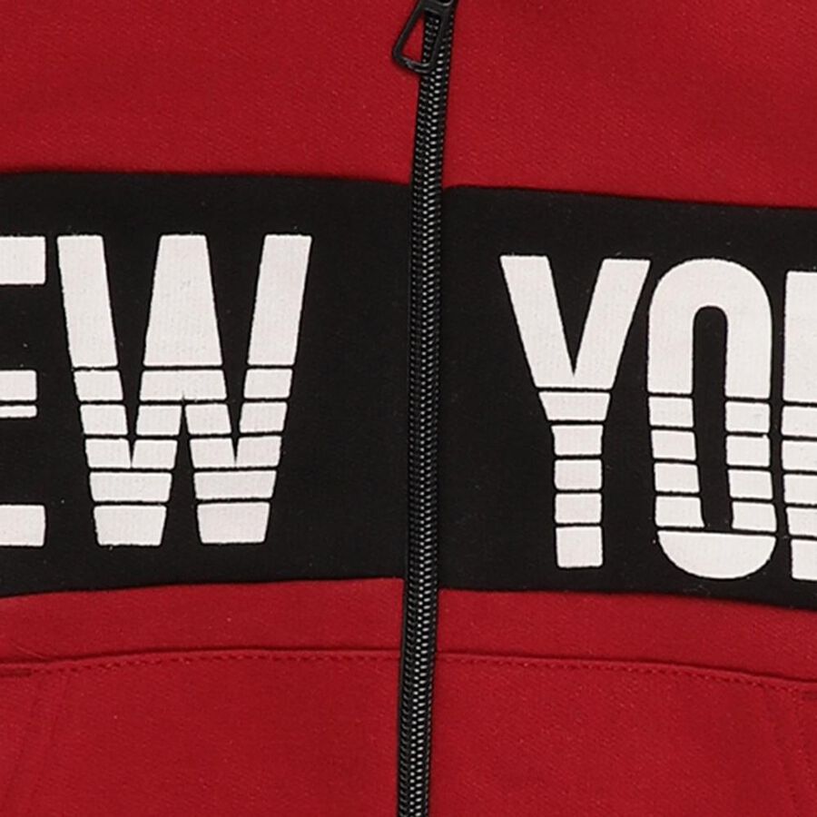 Boys Rich Maroon Hoodie Neck Streetwear Sweatshirt, Maroon, large image number null