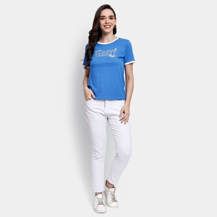 Ladies' Round Neck T-Shirt, नीला, large image number null
